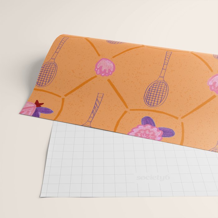 Tennis Rackets & Roses in Peach & Orange Wrapping Paper Gallery Image 2
