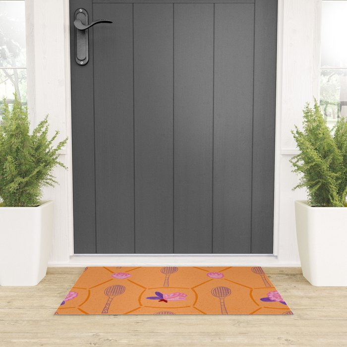 Tennis Rackets & Roses in Peach & Orange Welcome Mat Gallery Image 3