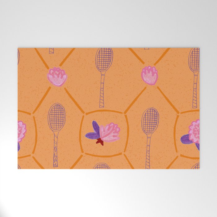 Tennis Rackets & Roses in Peach & Orange Welcome Mat Gallery Image 1