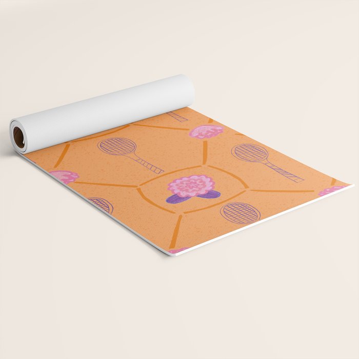 Tennis Rackets & Roses in Peach & Orange Yoga Mat Gallery Image 2