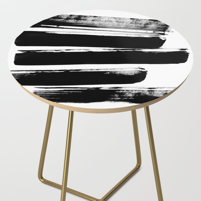 Stripes Black & White Minimalist Abstract Mid century Ink Art Dark Brush Strokes Side Table Gallery Image 2