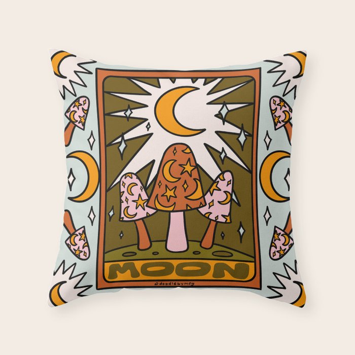 18. Moon Tarot Mushroom Throw Pillow Gallery Image 6