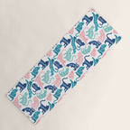 Be like a cat // white background pastel pink blue aqua and teal cat silhouettes with affirmations Yoga Mat Gallery Image 1
