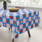 Strawberry Checkerboard - Blue And Pink Tablecloth Gallery Image 3