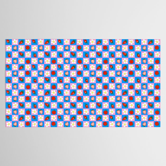 Strawberry Checkerboard - Blue And Pink Tablecloth Gallery Image 2