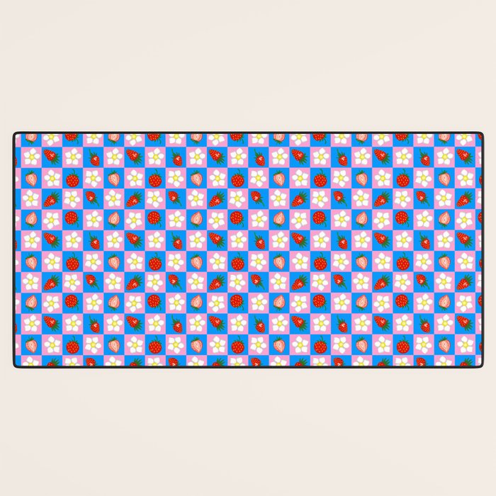 Strawberry Checkerboard - Blue And Pink Desk Mat Gallery Image 3