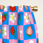 Strawberry Checkerboard - Blue And Pink Window Curtain Gallery Image 2