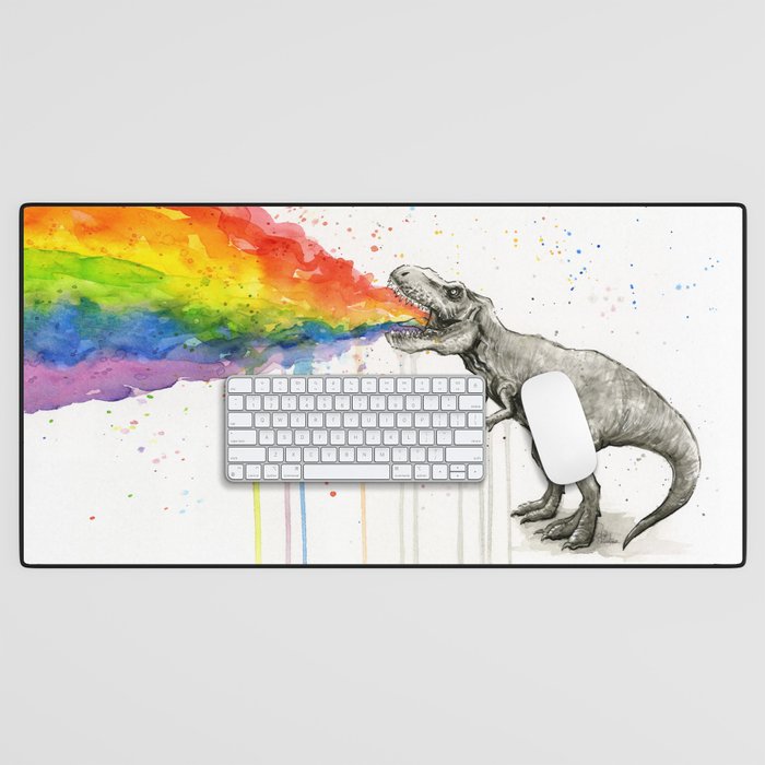 T-Rex Dinosaur Vomits Rainbow Desk Mat Gallery Image 1