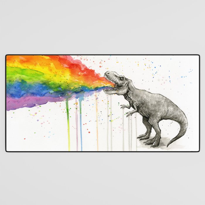 T-Rex Dinosaur Vomits Rainbow Desk Mat Gallery Image 3