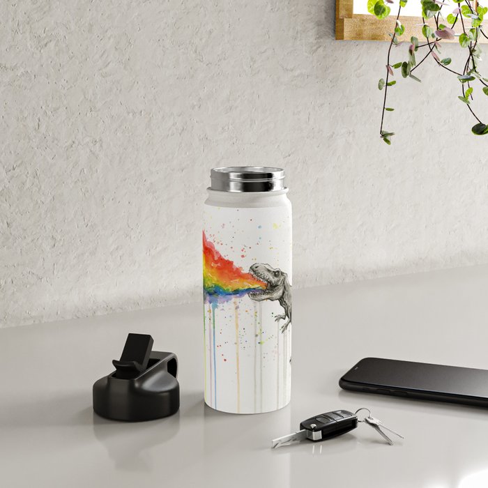 T-Rex Dinosaur Vomits Rainbow Water Bottle Gallery Image 4