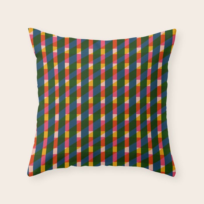 Retro Colorful Plaid Pattern Throw Pillow Gallery Image 1