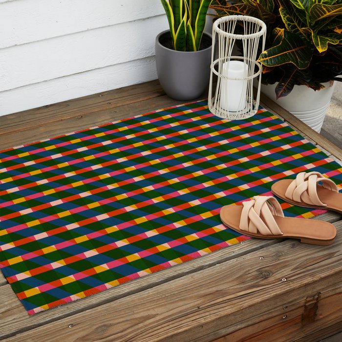 Retro Colorful Plaid Pattern Outdoor Rug Gallery Image 2