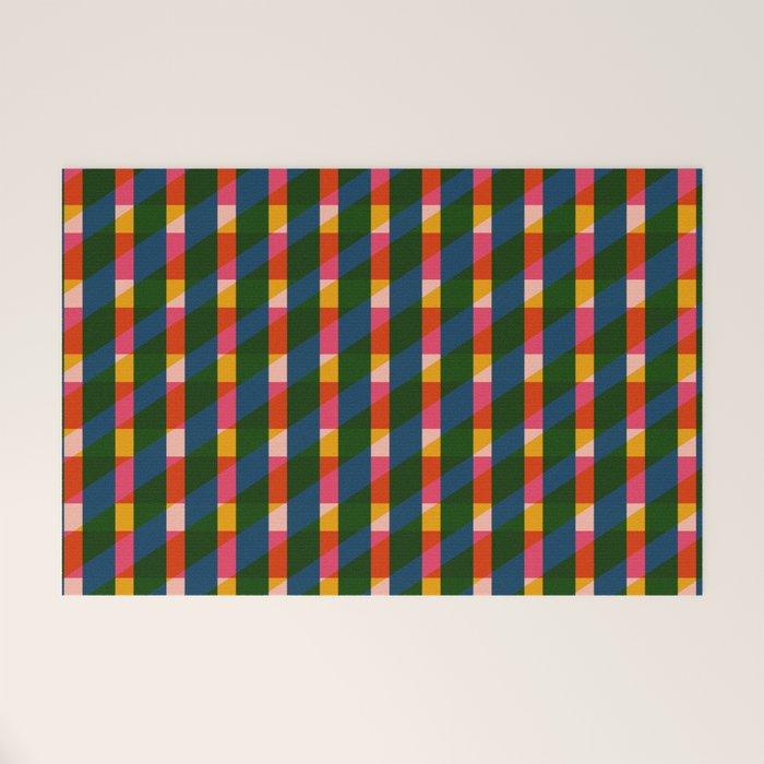 Retro Colorful Plaid Pattern Welcome Mat Gallery Image 1