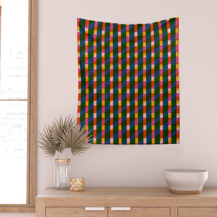 Retro Colorful Plaid Pattern Wall Tapestry Gallery Image 2