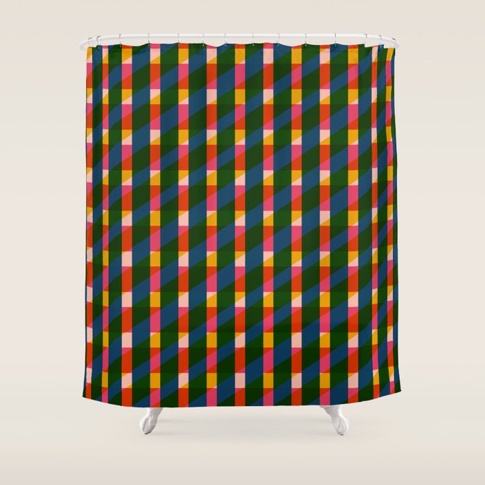 Retro Colorful Plaid Pattern Shower Curtain Gallery Image 1