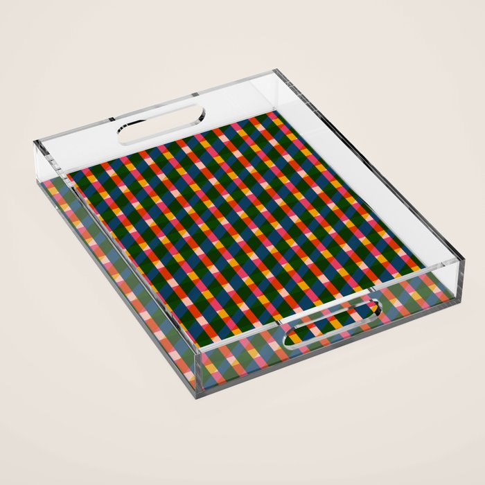 Retro Colorful Plaid Pattern Acrylic Tray Gallery Image 1