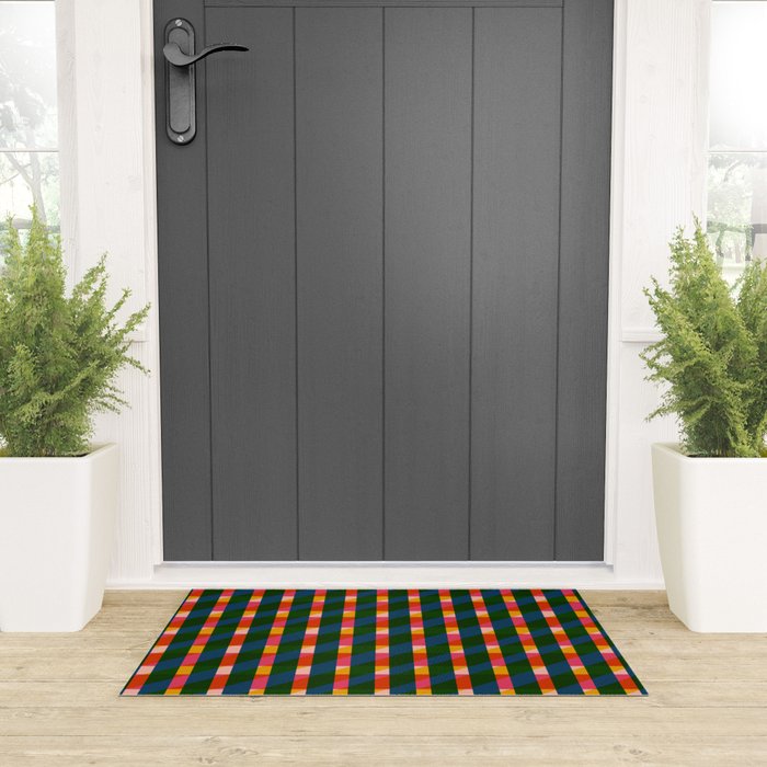Retro Colorful Plaid Pattern Welcome Mat Gallery Image 3