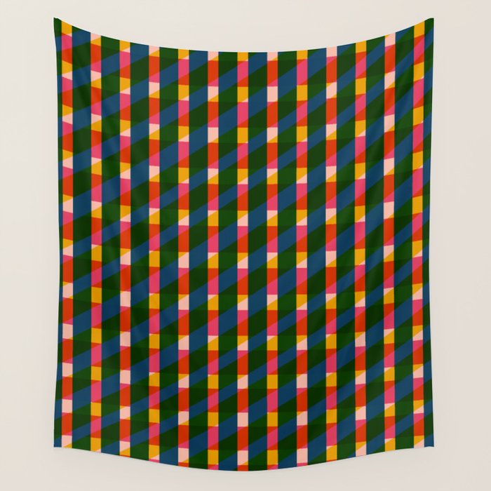 Retro Colorful Plaid Pattern Wall Tapestry Gallery Image 1