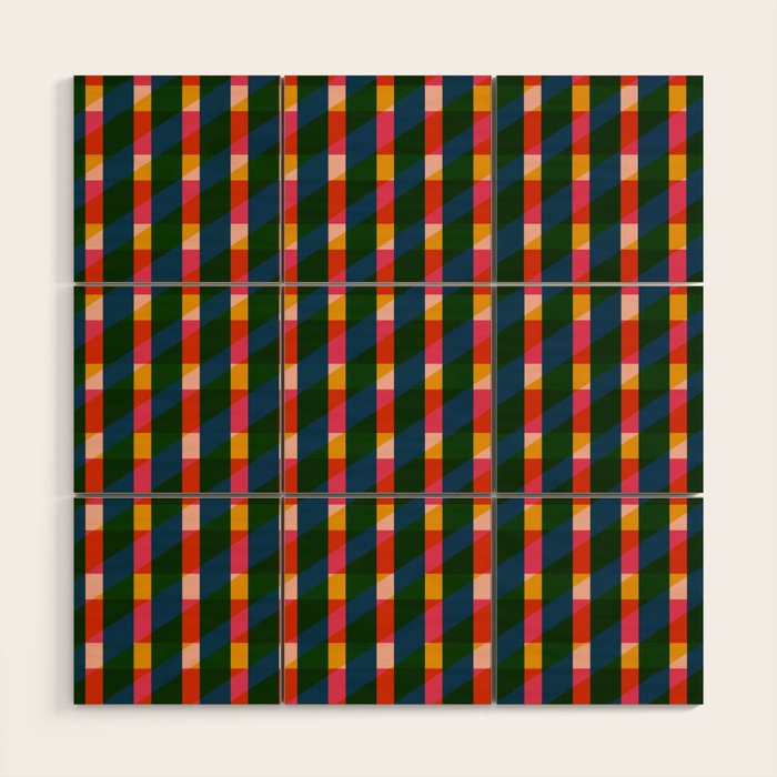 Retro Colorful Plaid Pattern Wood Wall Art Gallery Image 1