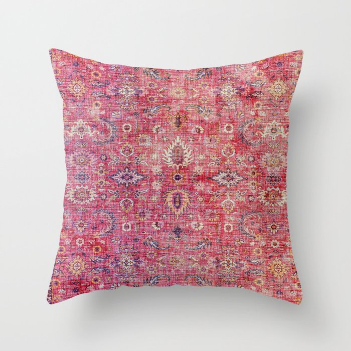 Pink Vintage Antique Oriental Traditional Moroccan Original Artwork Throw Pillow Gallery Image 6