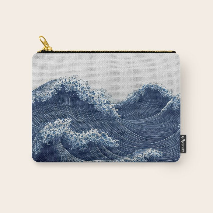 Ocean Print Wave Wall Art Japanese Wall Art Navy Blue Poster Minimalist Decor Nautical Painting Carry All Pouch Gallery Image 1