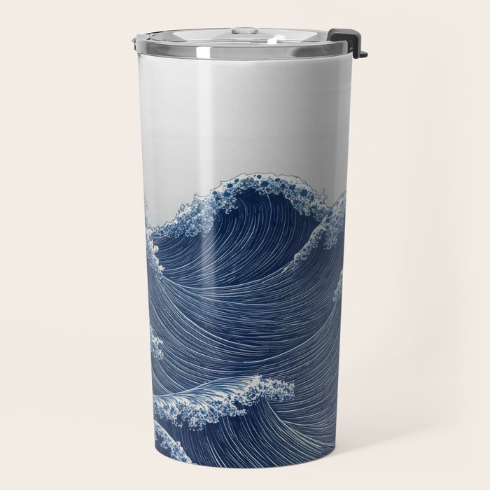 Ocean Print Wave Wall Art Japanese Wall Art Navy Blue Poster Minimalist Decor Nautical Painting Travel Mug Gallery Image 2