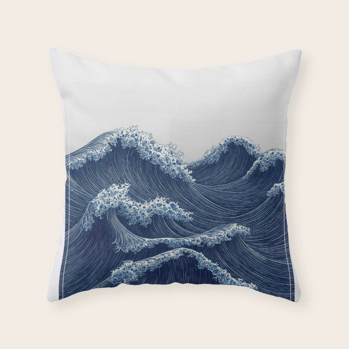 Ocean Print Wave Wall Art Japanese Wall Art Navy Blue Poster Minimalist Decor Nautical Painting Throw Pillow Gallery Image 6