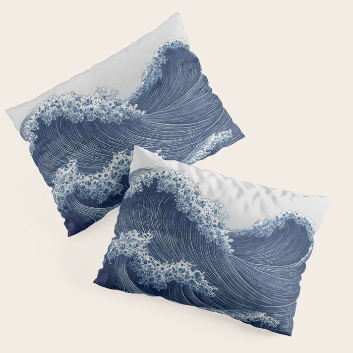 Ocean Print Wave Wall Art Japanese Wall Art Navy Blue Poster Minimalist Decor Nautical Painting Pillow Sham Gallery Image 3