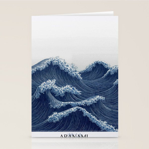Ocean Print Wave Wall Art Japanese Wall Art Navy Blue Poster Minimalist Decor Nautical Painting Stationery Card Gallery Image 2