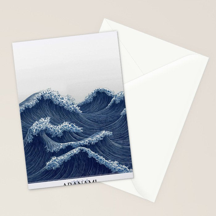 Ocean Print Wave Wall Art Japanese Wall Art Navy Blue Poster Minimalist Decor Nautical Painting Stationery Card Gallery Image 2