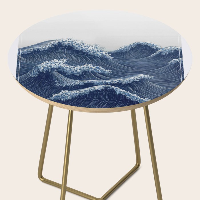 Ocean Print Wave Wall Art Japanese Wall Art Navy Blue Poster Minimalist Decor Nautical Painting Side Table Gallery Image 2
