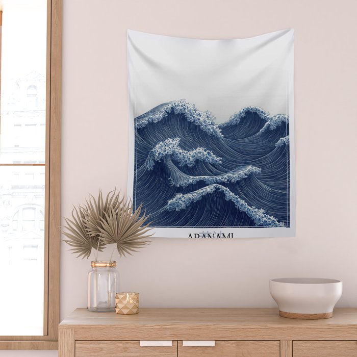Ocean Print Wave Wall Art Japanese Wall Art Navy Blue Poster Minimalist Decor Nautical Painting Wall Tapestry Gallery Image 2