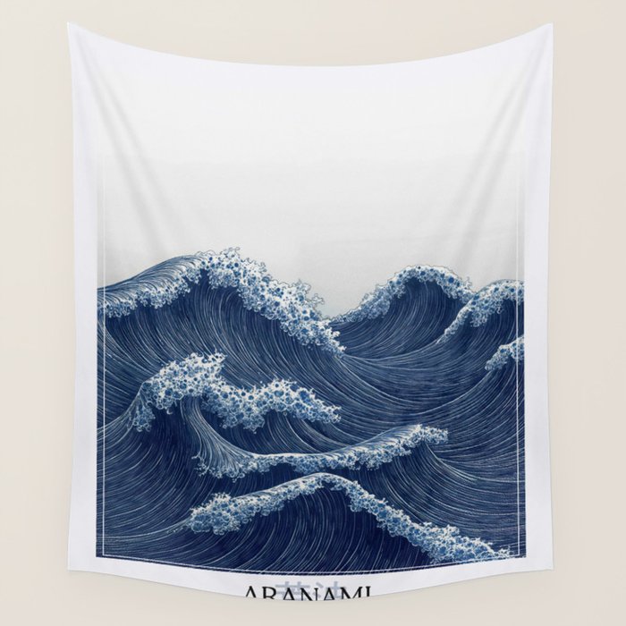 Ocean Print Wave Wall Art Japanese Wall Art Navy Blue Poster Minimalist Decor Nautical Painting Wall Tapestry Gallery Image 1