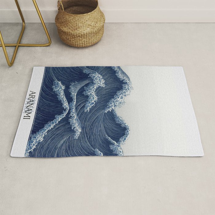 Ocean Print Wave Wall Art Japanese Wall Art Navy Blue Poster Minimalist Decor Nautical Painting Rug Gallery Image 1