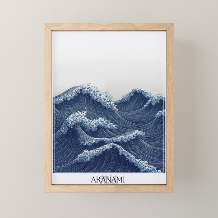 Ocean Print Wave Wall Art Japanese Wall Art Navy Blue Poster Minimalist Decor Nautical Painting Mini Art Print Gallery Image 1