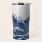 Ocean Print Wave Wall Art Japanese Wall Art Navy Blue Poster Minimalist Decor Nautical Painting Travel Mug Gallery Image 1