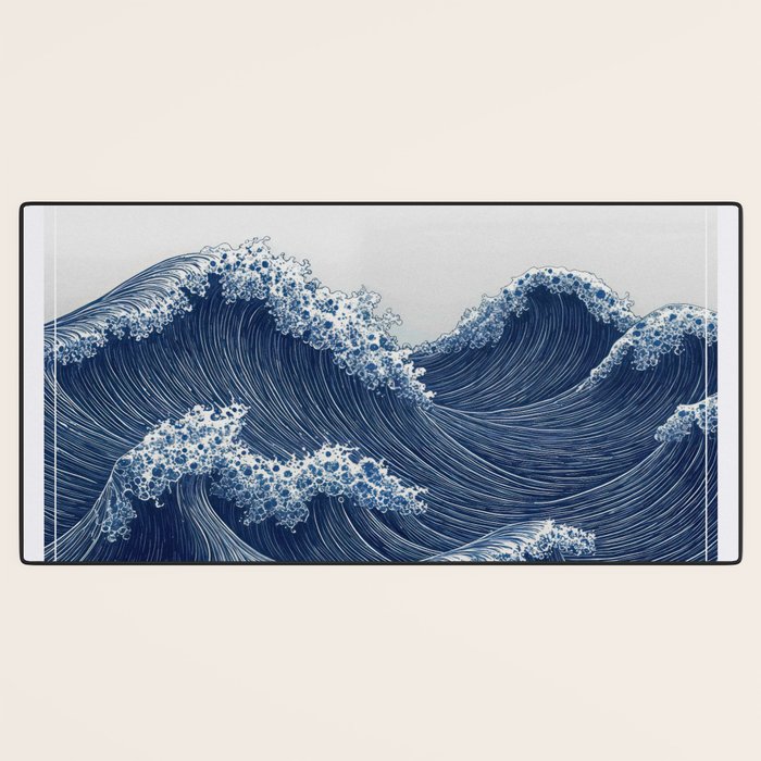 Ocean Print Wave Wall Art Japanese Wall Art Navy Blue Poster Minimalist Decor Nautical Painting Desk Mat Gallery Image 3