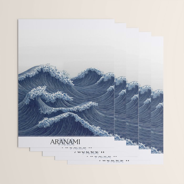 Ocean Print Wave Wall Art Japanese Wall Art Navy Blue Poster Minimalist Decor Nautical Painting Wrapping Paper Gallery Image 3