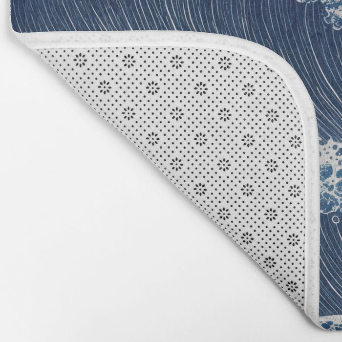 Ocean Print Wave Wall Art Japanese Wall Art Navy Blue Poster Minimalist Decor Nautical Painting Bath Mat Gallery Image 2