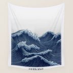 Ocean Print Wave Wall Art Japanese Wall Art Navy Blue Poster Minimalist Decor Nautical Painting Wall Tapestry Gallery Image 4