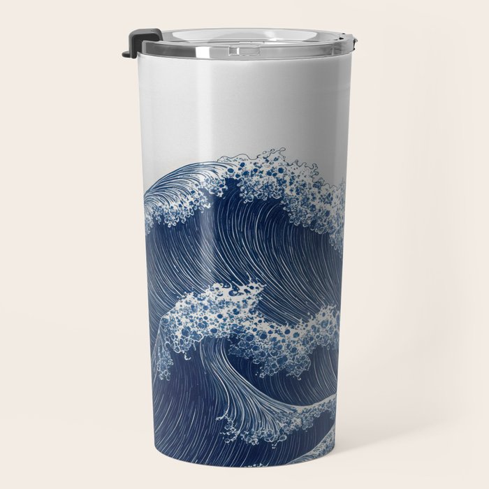 Ocean Print Wave Wall Art Japanese Wall Art Navy Blue Poster Minimalist Decor Nautical Painting Travel Mug Gallery Image 3