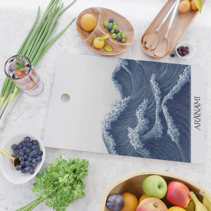 Ocean Print Wave Wall Art Japanese Wall Art Navy Blue Poster Minimalist Decor Nautical Painting Cutting Board Gallery Image 2