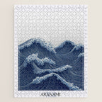 Ocean Print Wave Wall Art Japanese Wall Art Navy Blue Poster Minimalist Decor Nautical Painting Jigsaw Puzzle Gallery Image 1