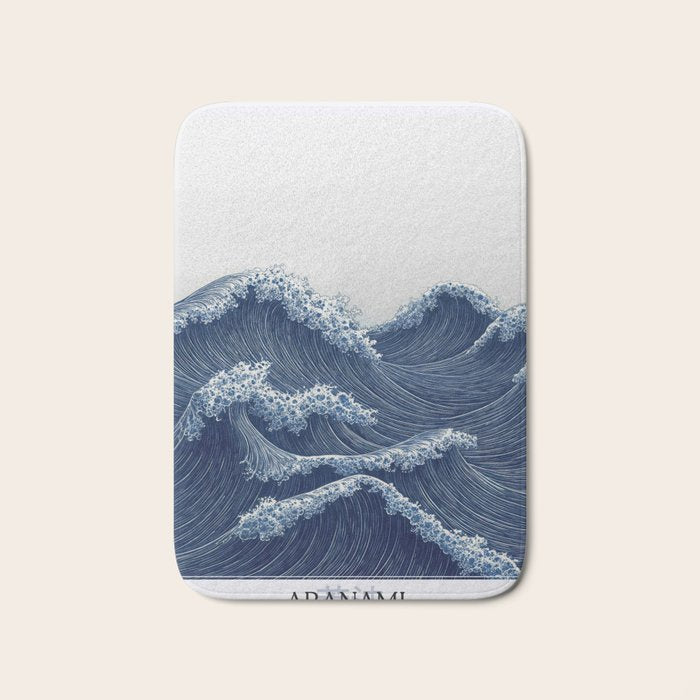 Ocean Print Wave Wall Art Japanese Wall Art Navy Blue Poster Minimalist Decor Nautical Painting Bath Mat Gallery Image 1