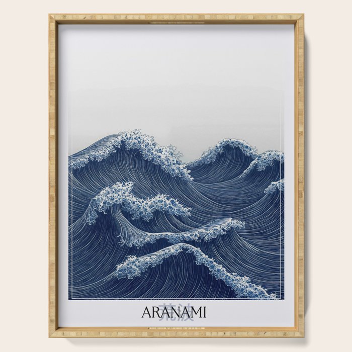 Ocean Print Wave Wall Art Japanese Wall Art Navy Blue Poster Minimalist Decor Nautical Painting Serving Tray Gallery Image 1