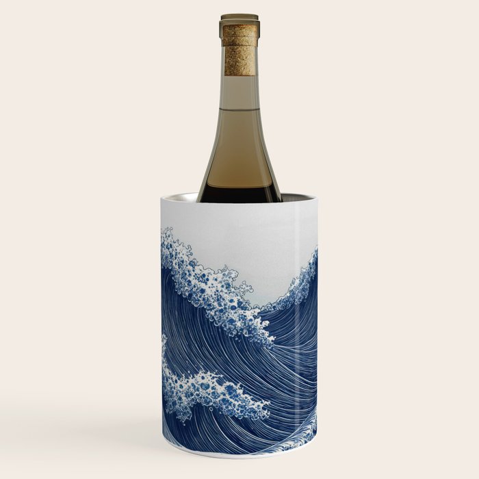 Ocean Print Wave Wall Art Japanese Wall Art Navy Blue Poster Minimalist Decor Nautical Painting Wine Chiller Gallery Image 1