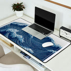 Ocean Print Wave Wall Art Japanese Wall Art Navy Blue Poster Minimalist Decor Nautical Painting Desk Mat Gallery Image 2