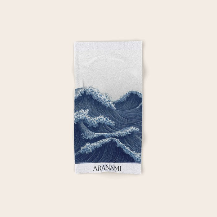 Ocean Print Wave Wall Art Japanese Wall Art Navy Blue Poster Minimalist Decor Nautical Painting Bath Towel Gallery Image 1