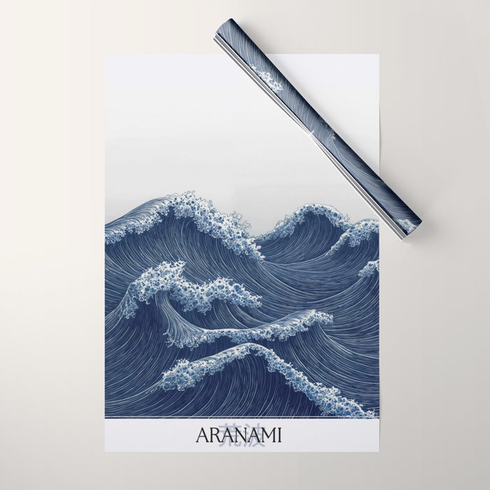 Ocean Print Wave Wall Art Japanese Wall Art Navy Blue Poster Minimalist Decor Nautical Painting Wrapping Paper Gallery Image 1