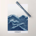 Ocean Print Wave Wall Art Japanese Wall Art Navy Blue Poster Minimalist Decor Nautical Painting Wrapping Paper Gallery Image 1